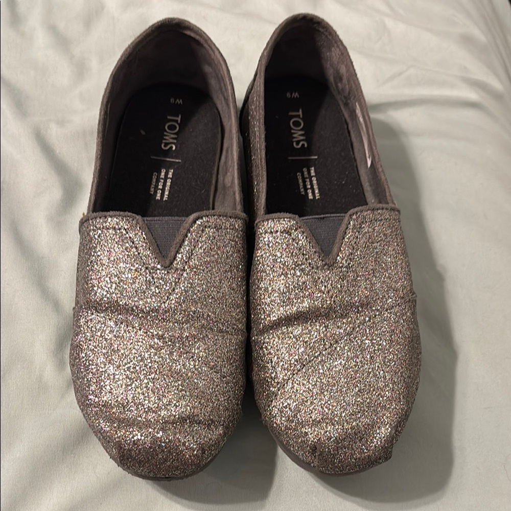 TOMS Adult Glitter Slip-On Shoes - Silver